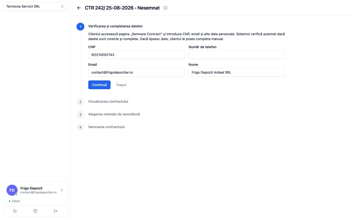 Pasul de semnătură dintr-un contract deschis în portal