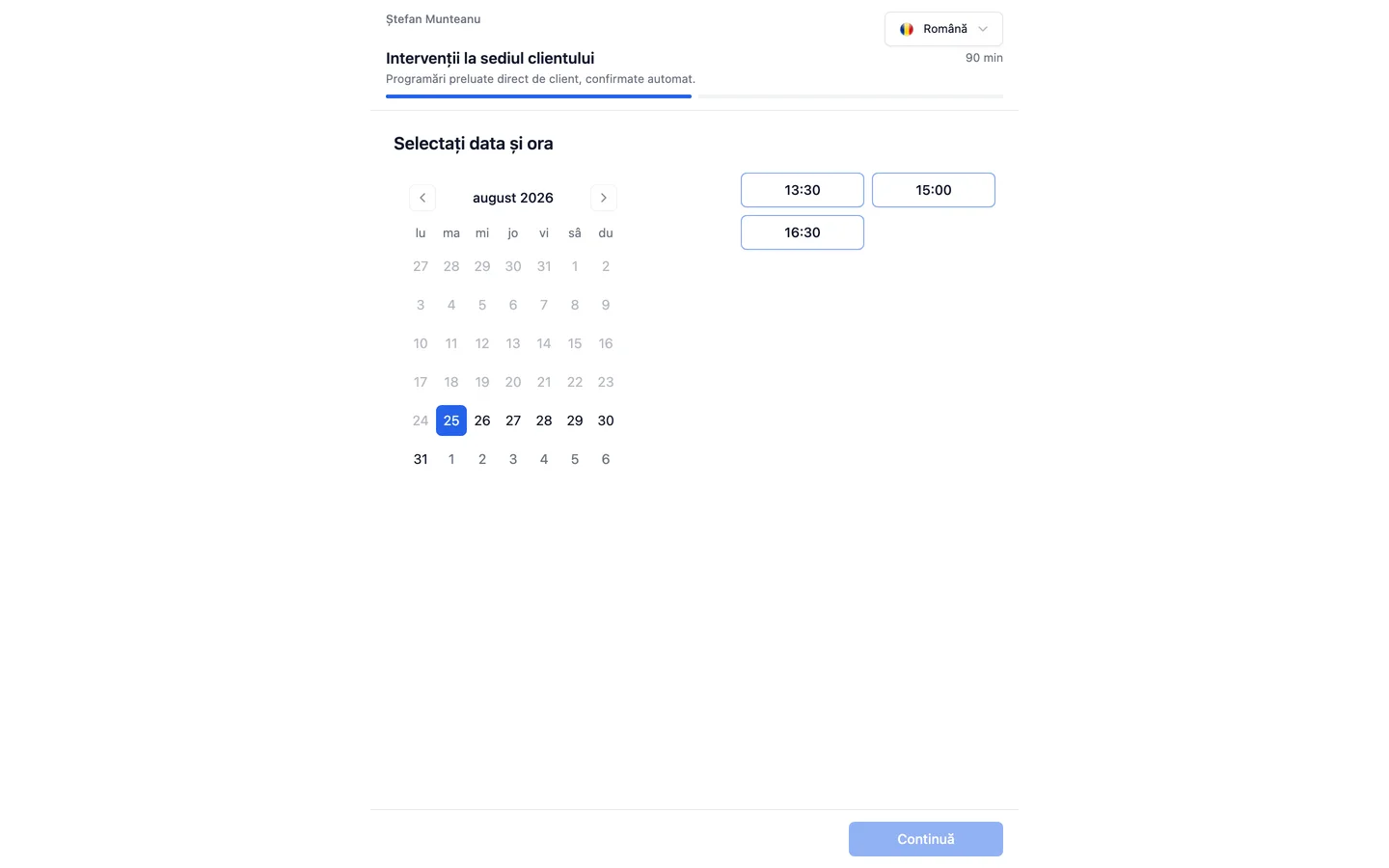 Pagina publică de rezervare